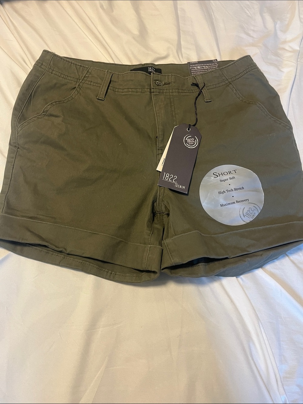 1822 Denim Olive Women's High-Waist Stretch Shorts
